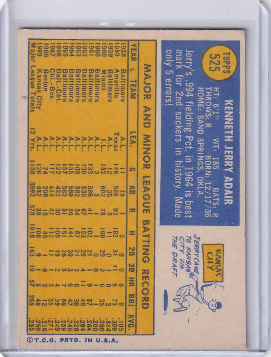 1970 Topps Baseball #525 Jerry Adair - Kansas City Royals - Baseball Card Single