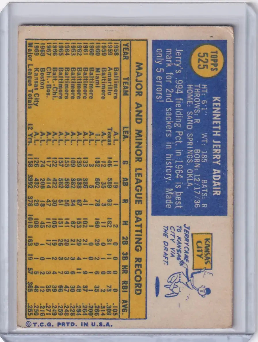 1970 Topps Baseball #525 Jerry Adair - Kansas City Royals - Baseball Card Single