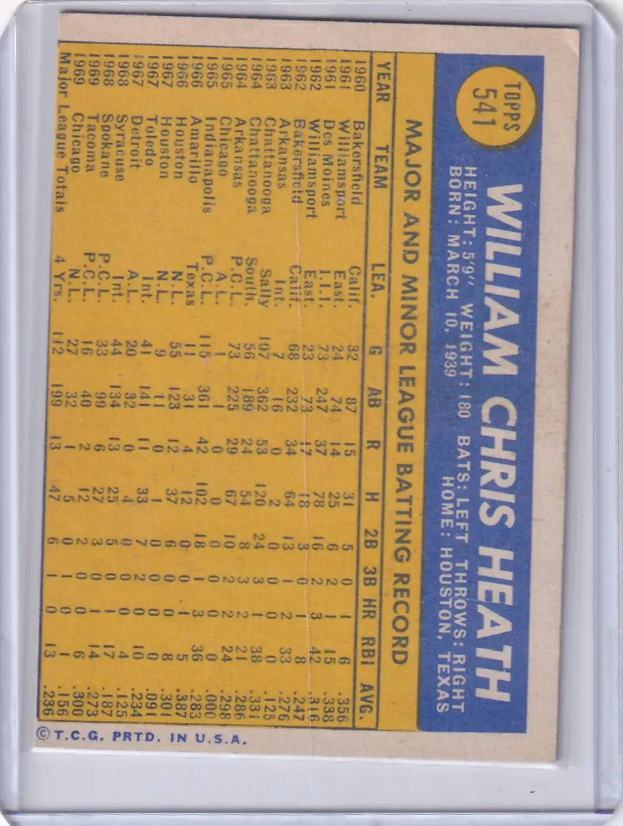 1970 Topps Baseball #541 Bill Heath - Chicago Cubs - Baseball Card Single