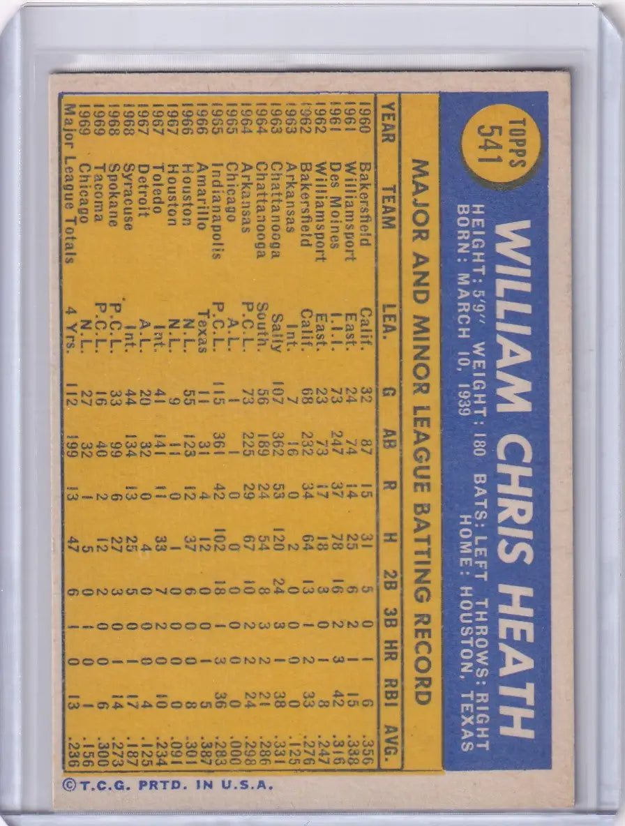 1970 Topps Baseball #541 Bill Heath - Chicago Cubs - Baseball Card Single
