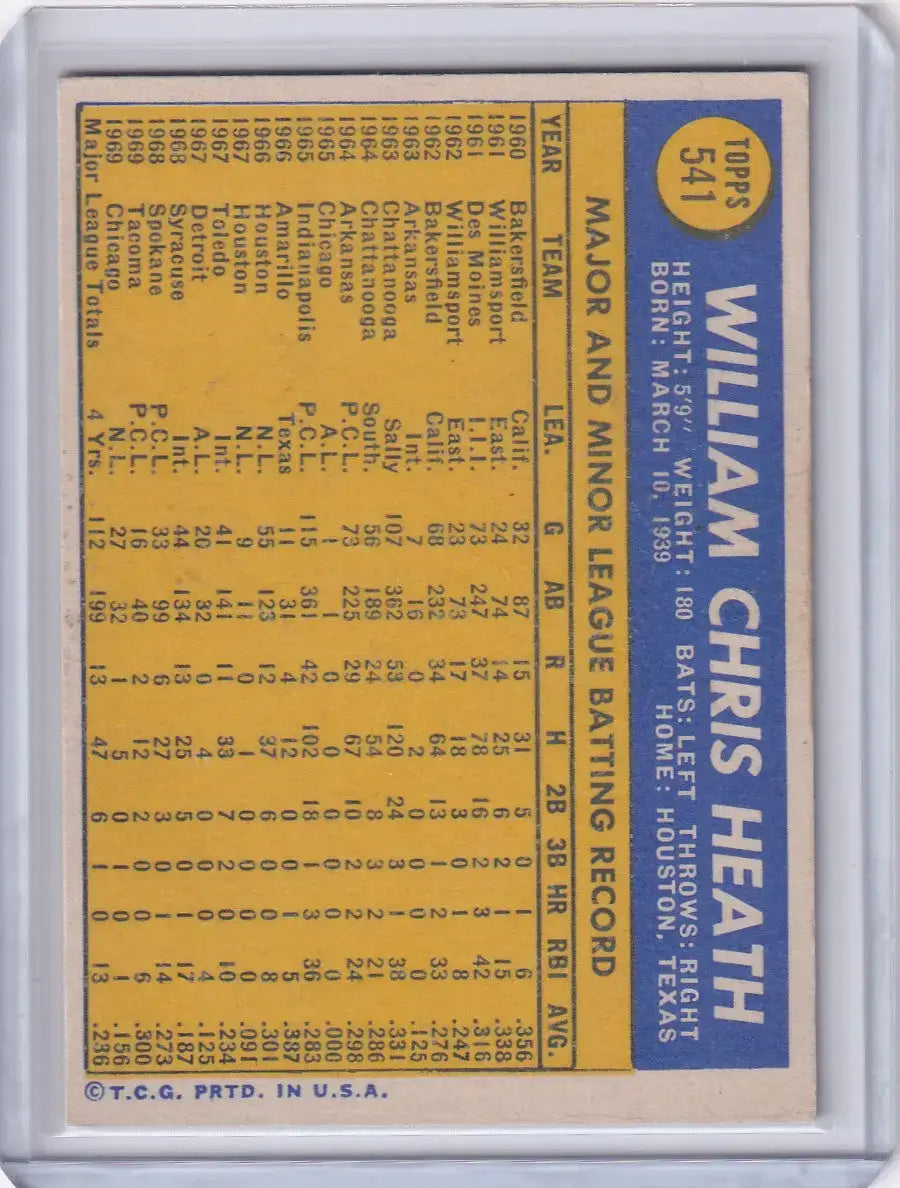 1970 Topps Baseball #541 Bill Heath - Chicago Cubs - Baseball Card Single