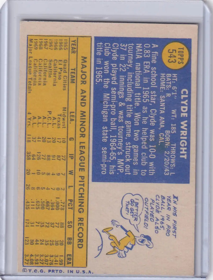1970 Topps Baseball #543 Clyde Wright - California Angels - Baseball Card Single