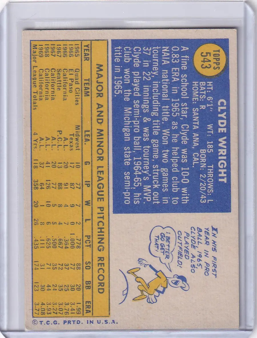 1970 Topps Baseball #543 Clyde Wright - California Angels - Baseball Card Single
