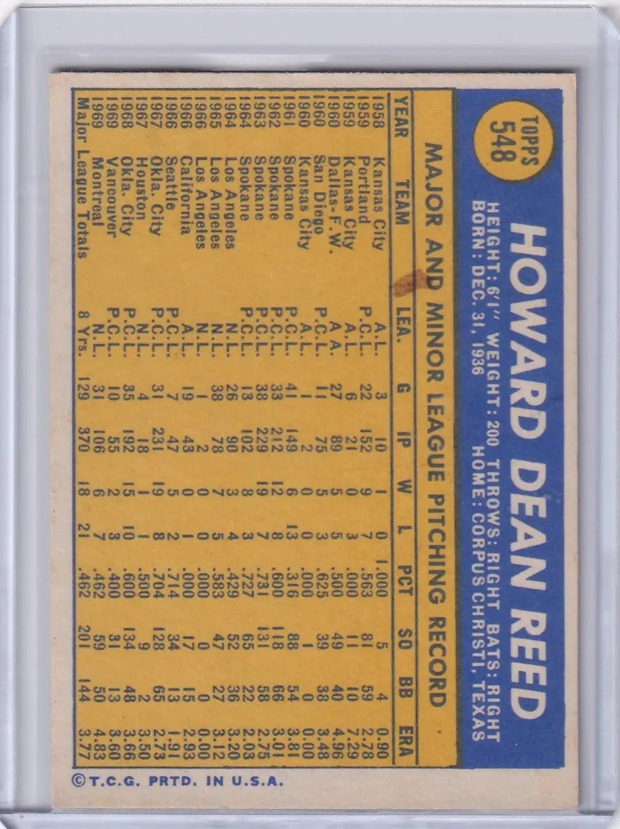 1970 Topps Baseball #548 Howie Reed - Montreal Expos - Baseball Card Single
