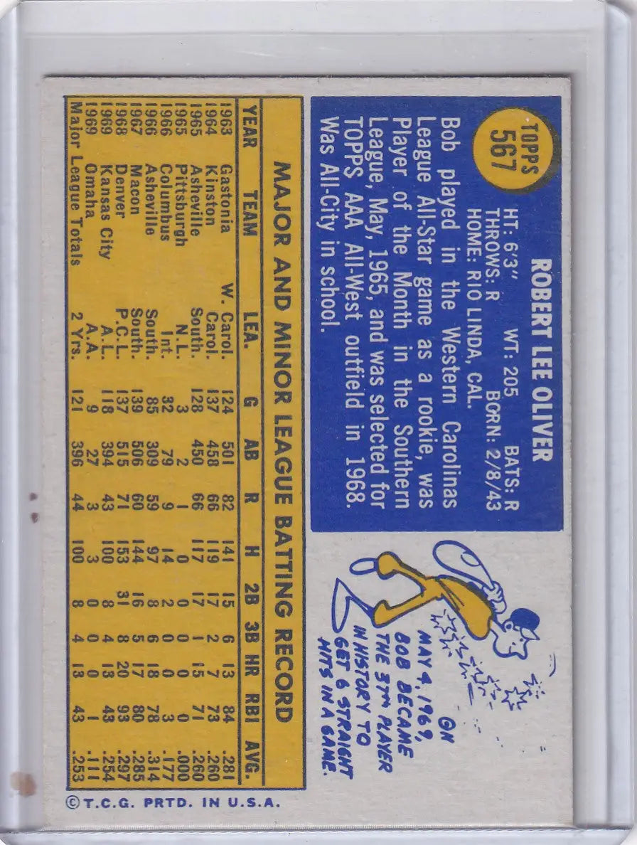 1970 Topps Baseball #567 Bob Oliver - Kansas City Royals - Baseball Card Single