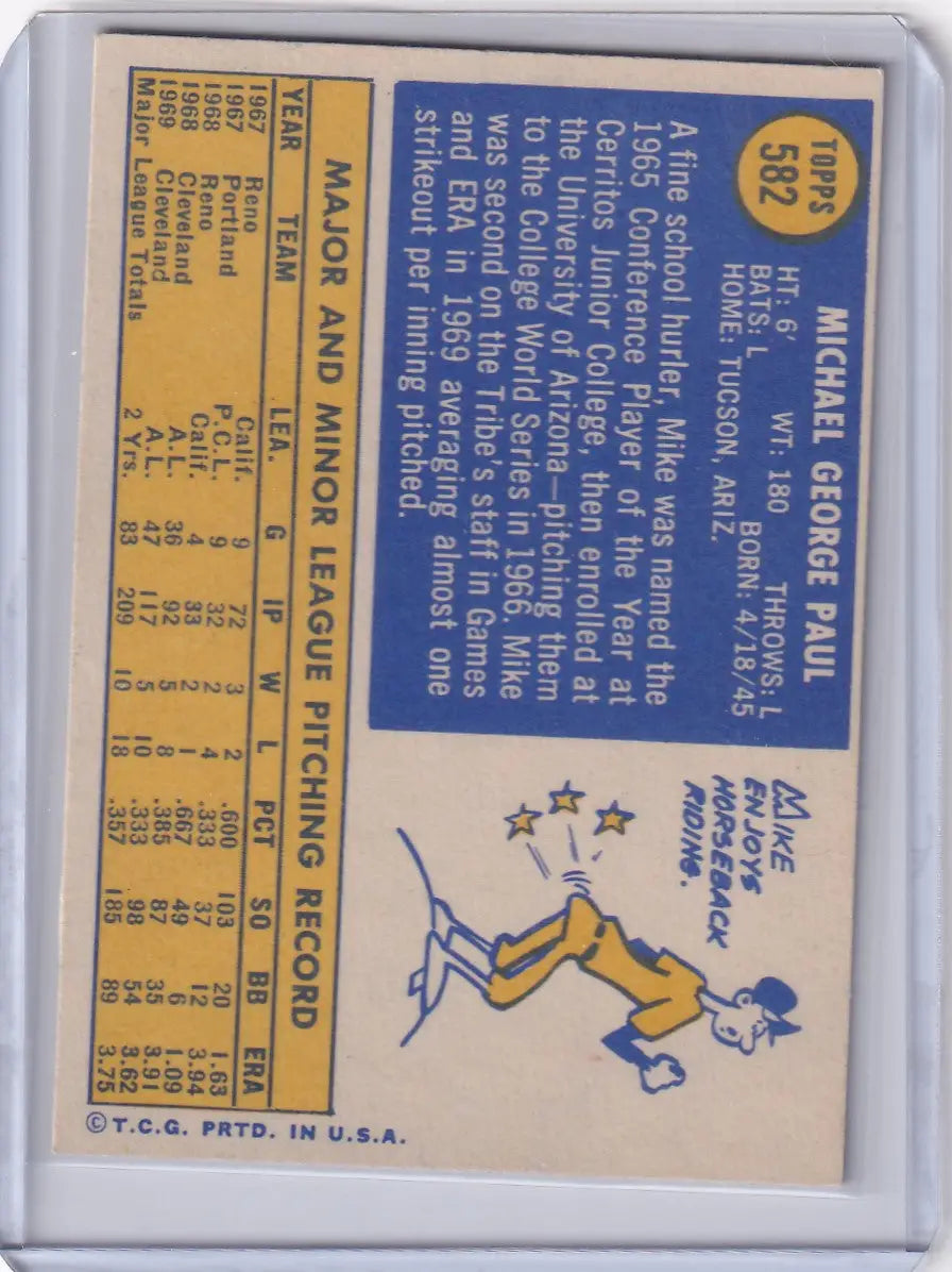1970 Topps Baseball #582 Mike Paul - Cleveland Indians - Baseball Card Single
