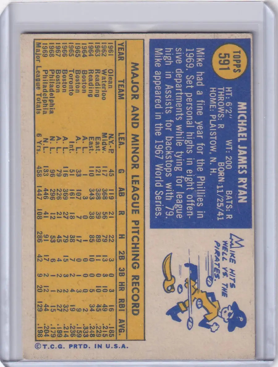 1970 Topps Baseball #591 Mike Ryan - Philadelphia Phillies - Baseball Card Single