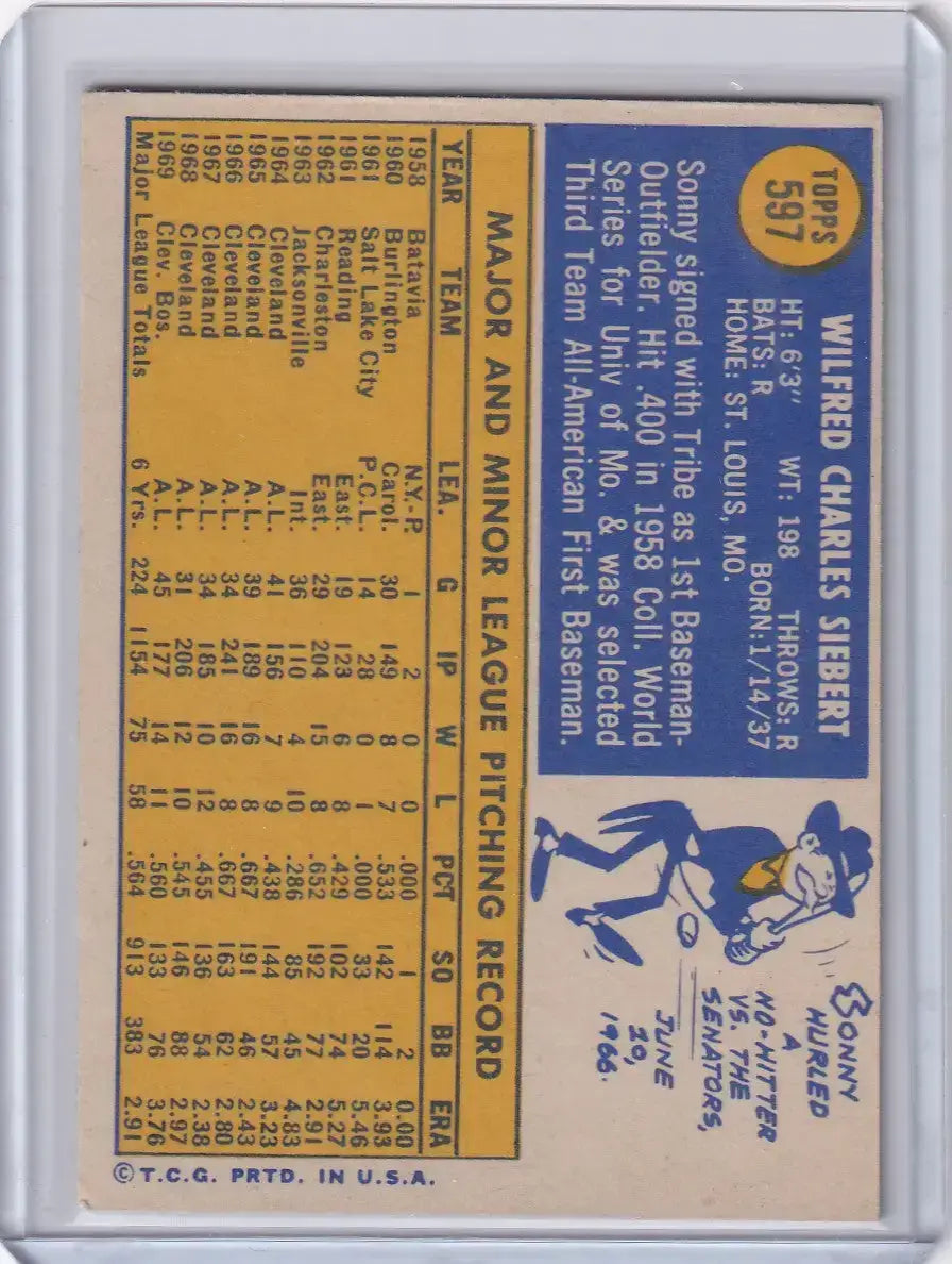 1970 Topps Baseball #597 Sonny Siebert - Boston Red Sox - Baseball Card Single