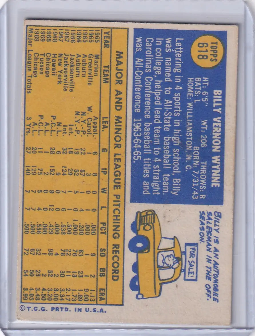 1970 Topps Baseball #618 Billy Wynne - Chicago White Sox RC - Baseball Card Single