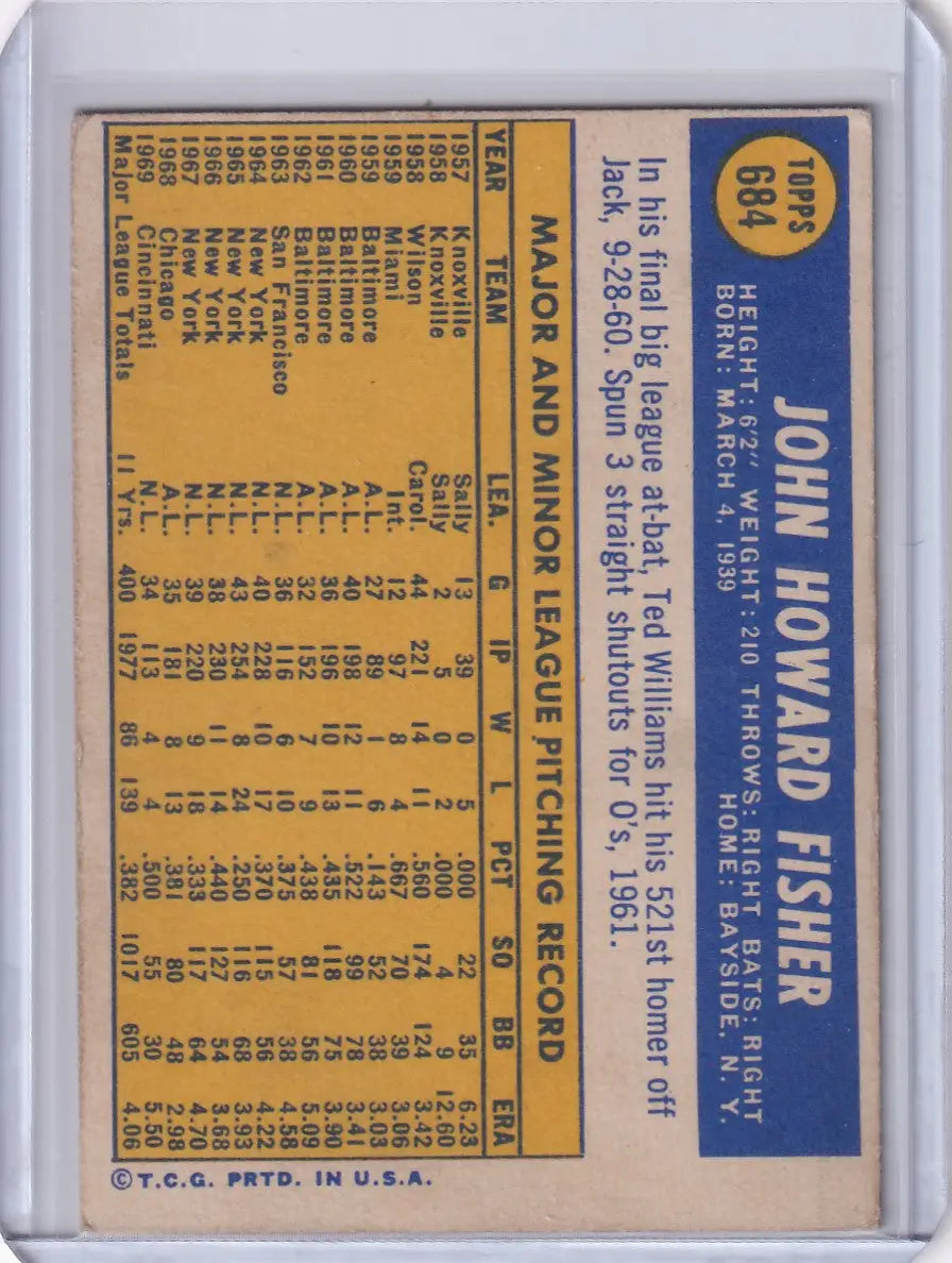 1970 Topps Baseball #684 Jack Fisher - California Angels - Baseball Card Single