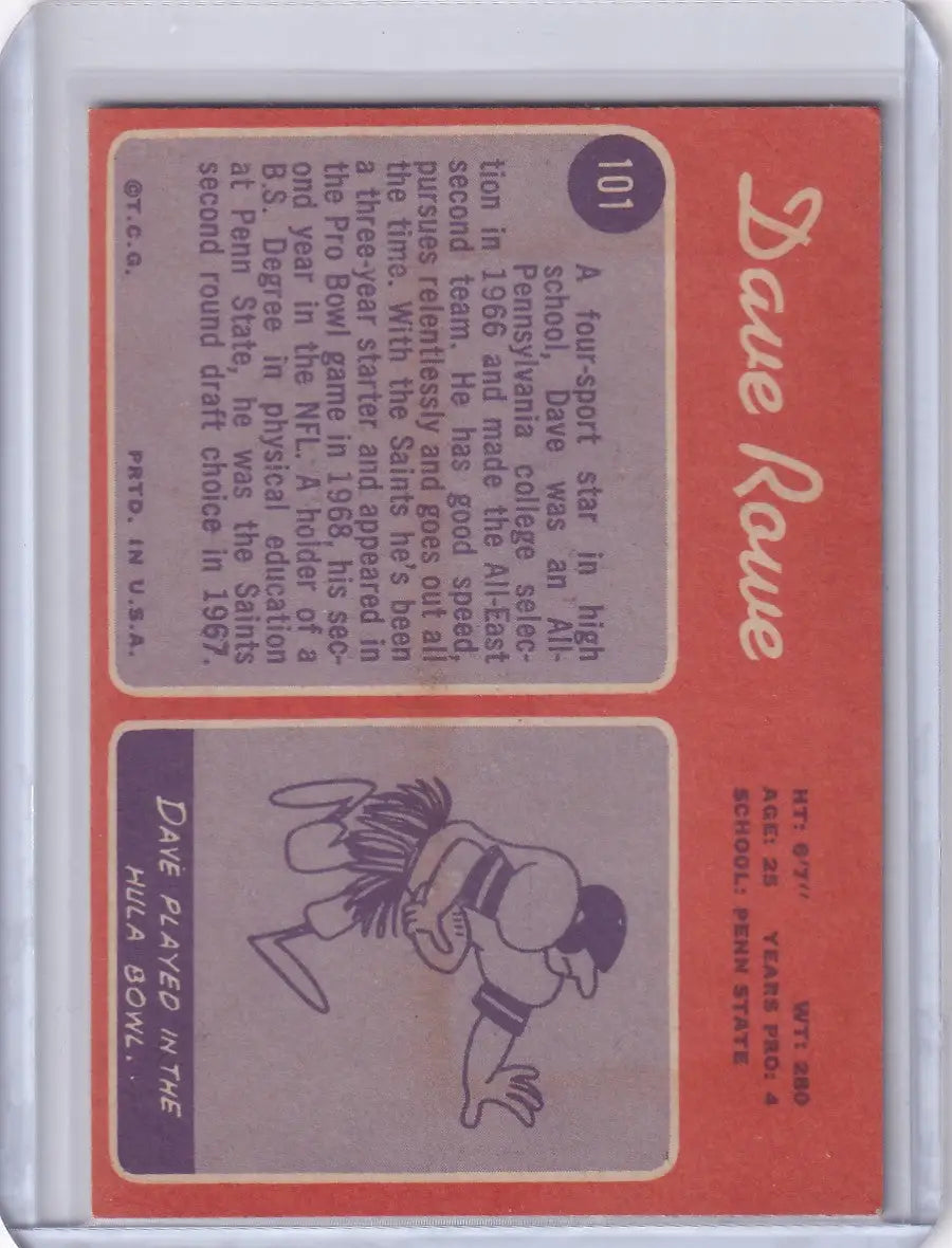 1970 Topps Football #101 Dave Rowe RC - New Orleans Saints - Football Card Single