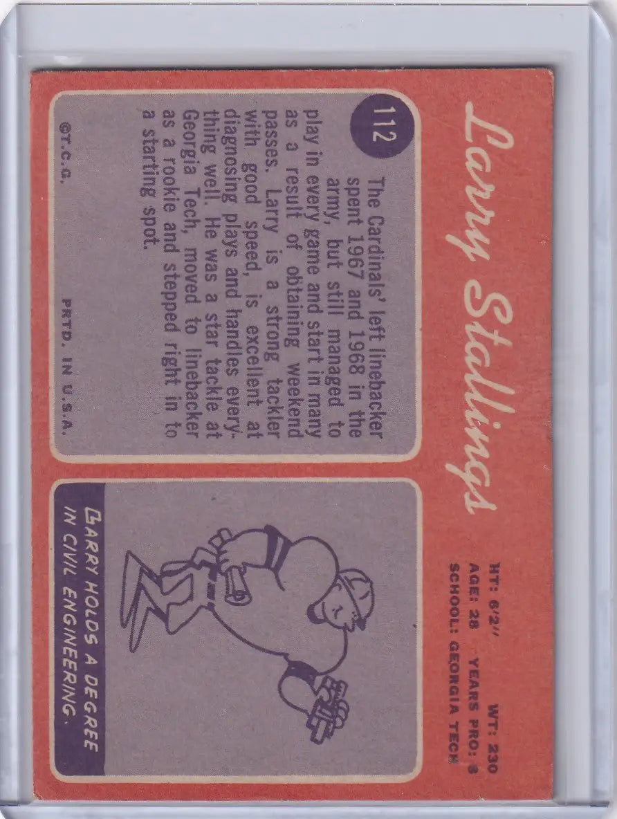 1970 Topps Football #112 Larry Stallings - St. Louis Cardinals - Football Card Single