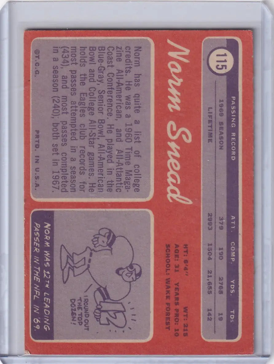 1970 Topps Football #115 Norm Snead - Philadelphia Eagles - Football Card Single
