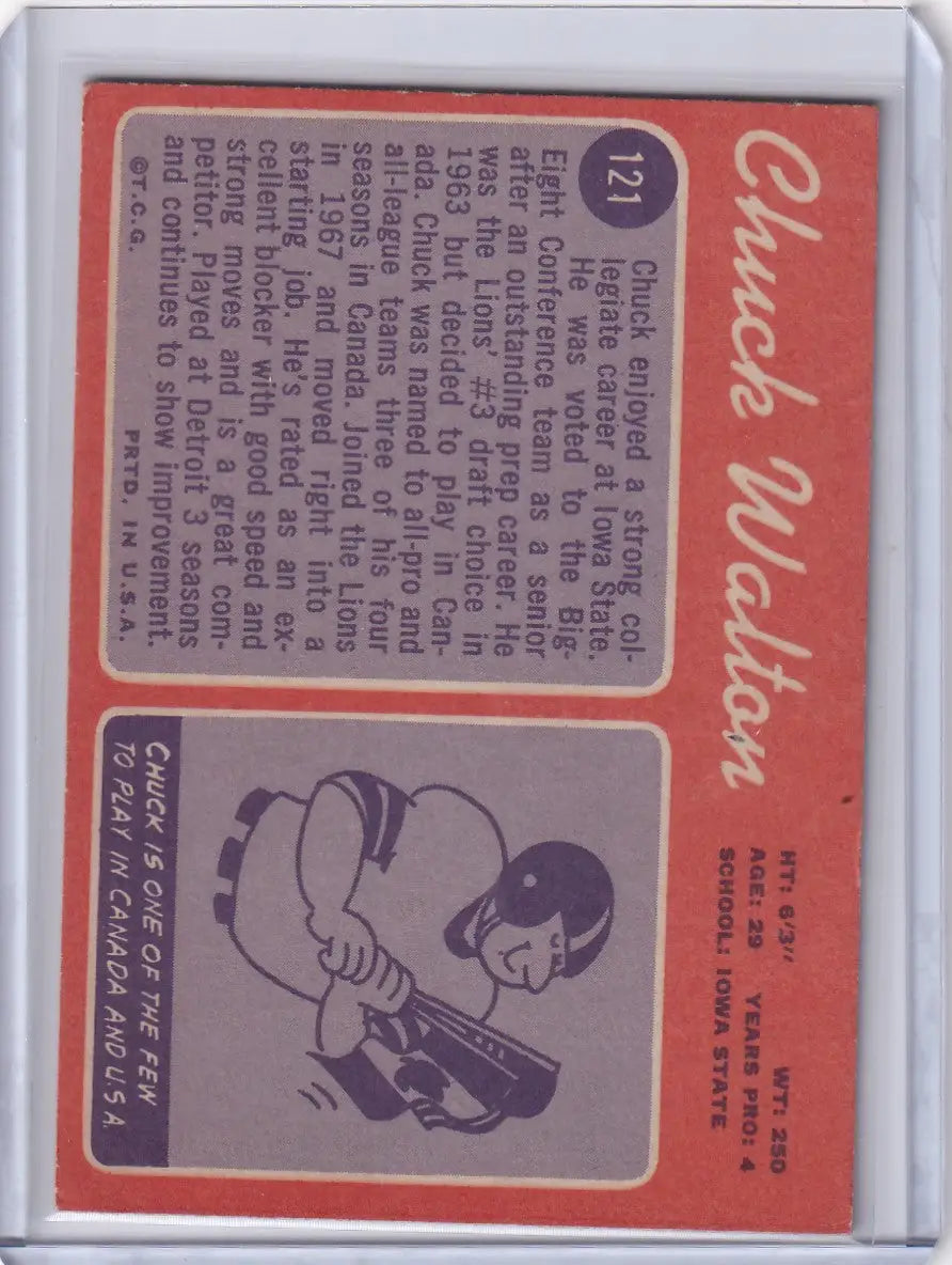 1970 Topps Football #121 Chuck Walton RC - Detriot Lions - Football Card Single