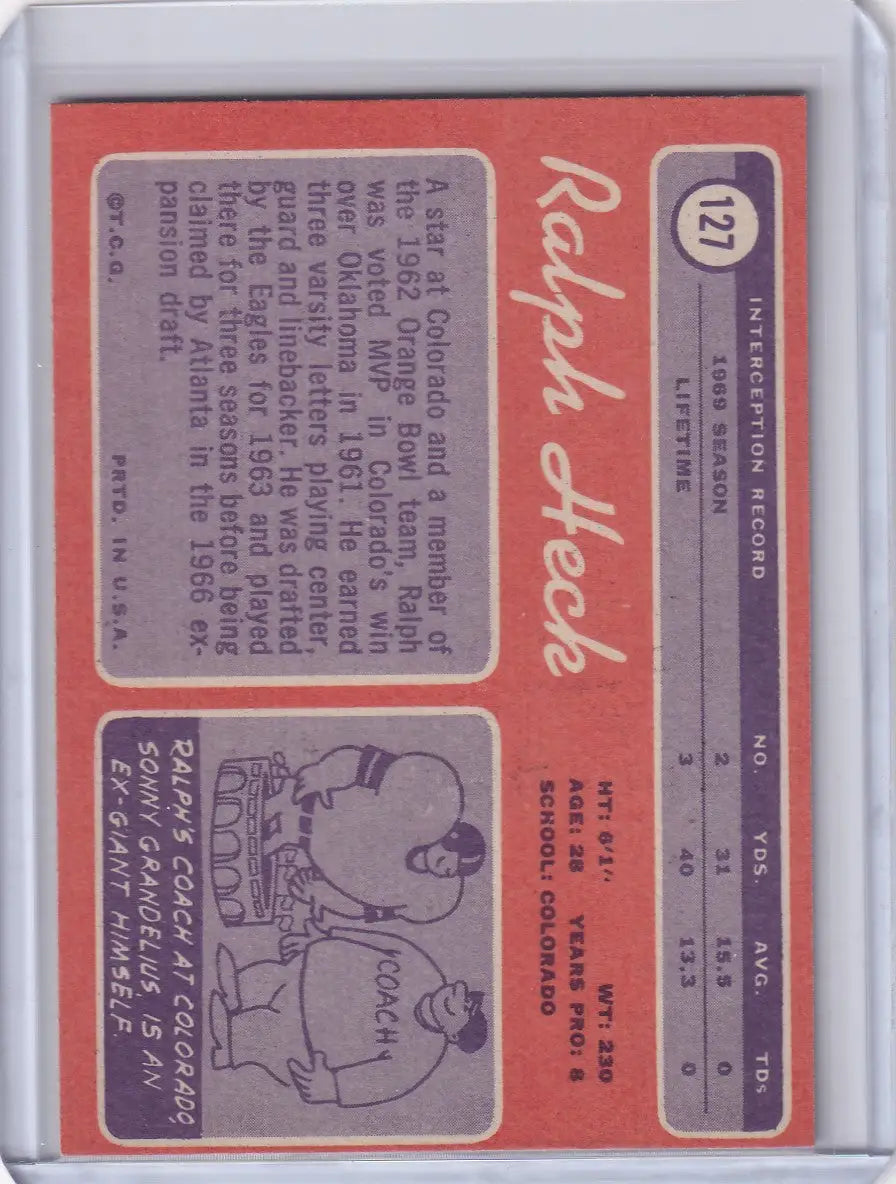 1970 Topps Football #127 Ralph Heck - New York Giants - Football Card Single