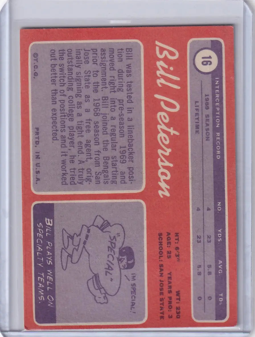1970 Topps Football #16 Bill Peterson RC - Cincinnati Bengals - Football Card Single