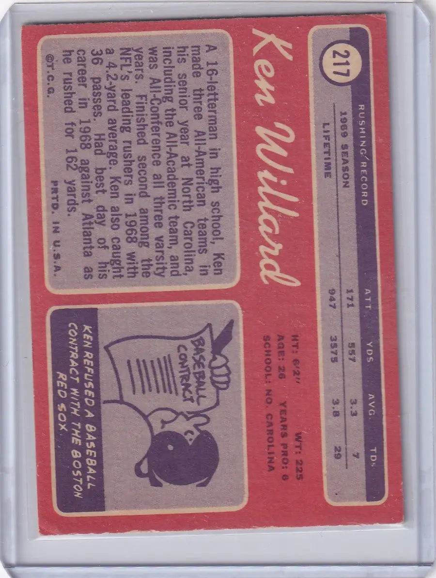 1970 Topps Football #217 Ken Willard - San Francisco 49ers - Football Card Single