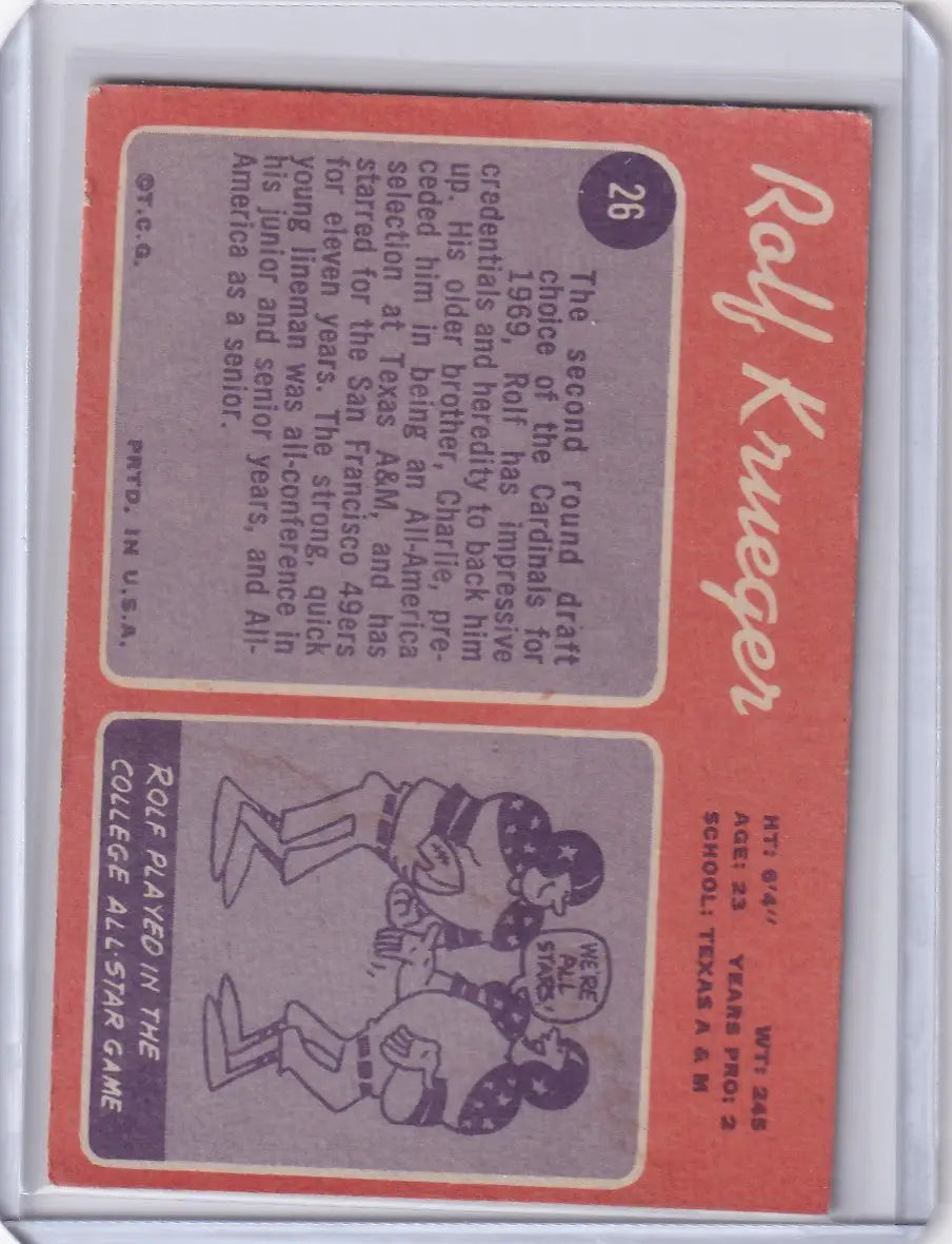 Baseball trading card of Rolf Krueger for Topps Football and the Louis Cardinals team