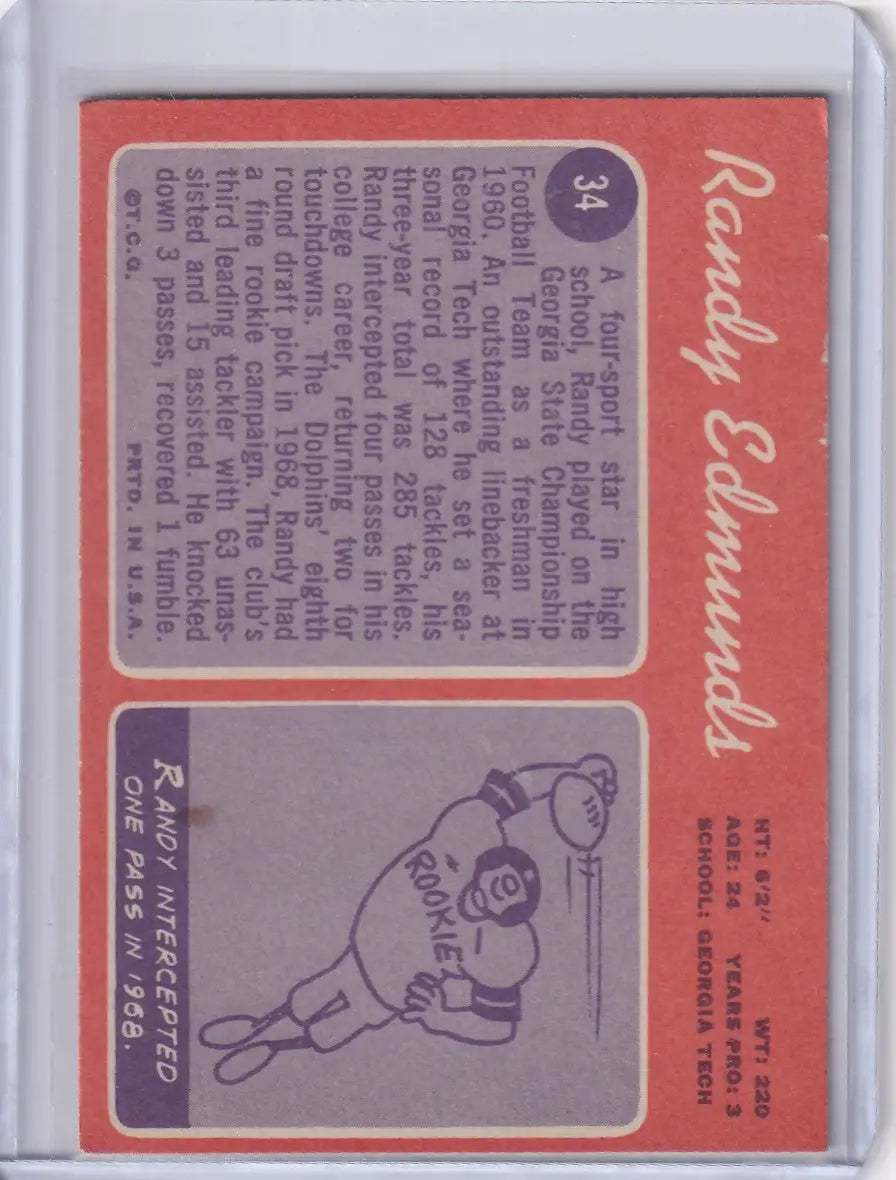 1970 Topps Football #34 Randy Edmunds RC - Randy Edmunds - Football Card Single