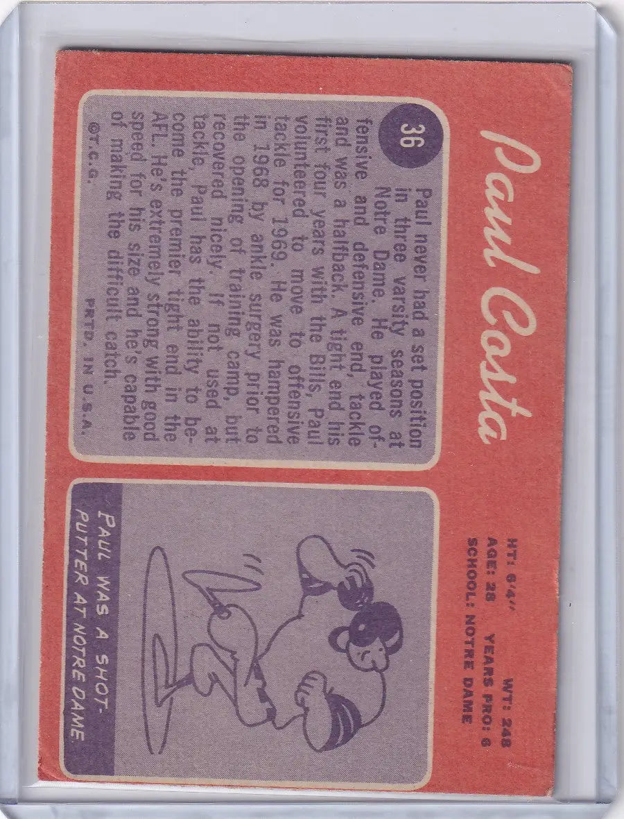 1970 Topps Football #36 Paul Costa - Buffalo Bills - Football Card Single
