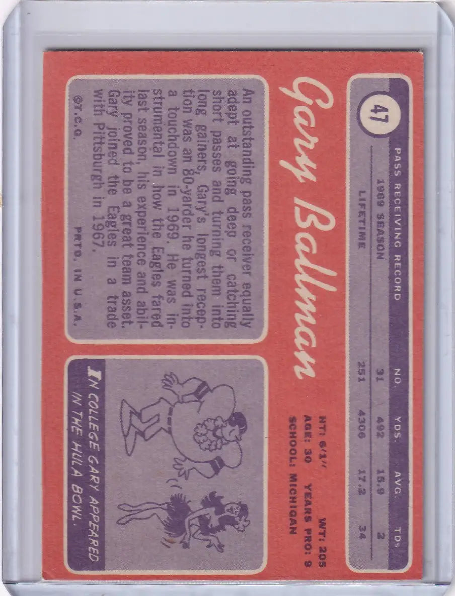 1970 Topps Football #47 Gary Ballman - Philadelphia Eagles - Football Card Single