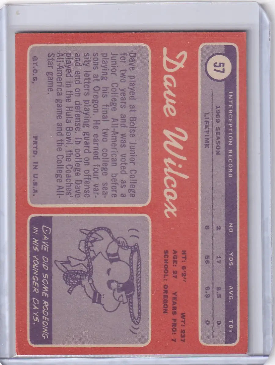 1970 Topps Football #57 Dave Wilcox - San Francisco 49ers - Football Card Single