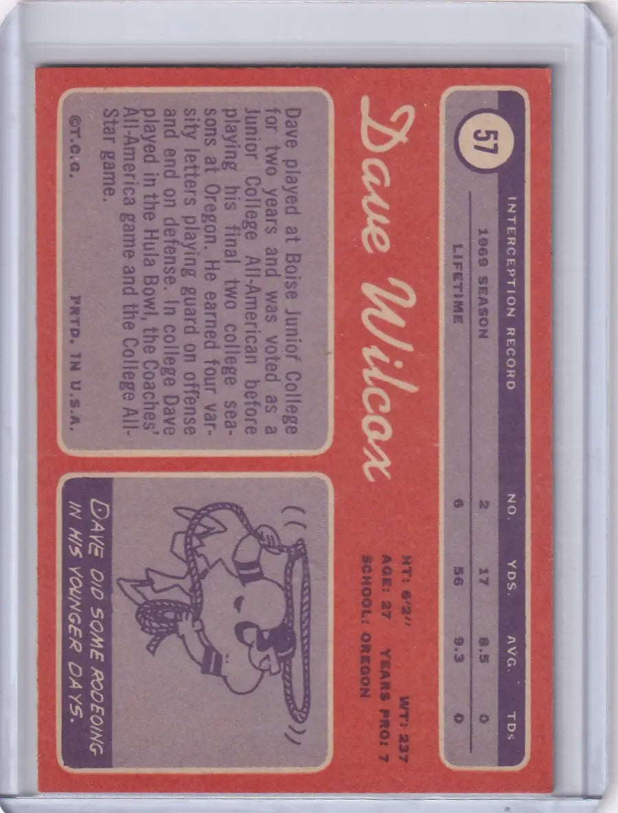 1970 Topps Football #57 Dave Wilcox - San Francisco 49ers - Football Card Single