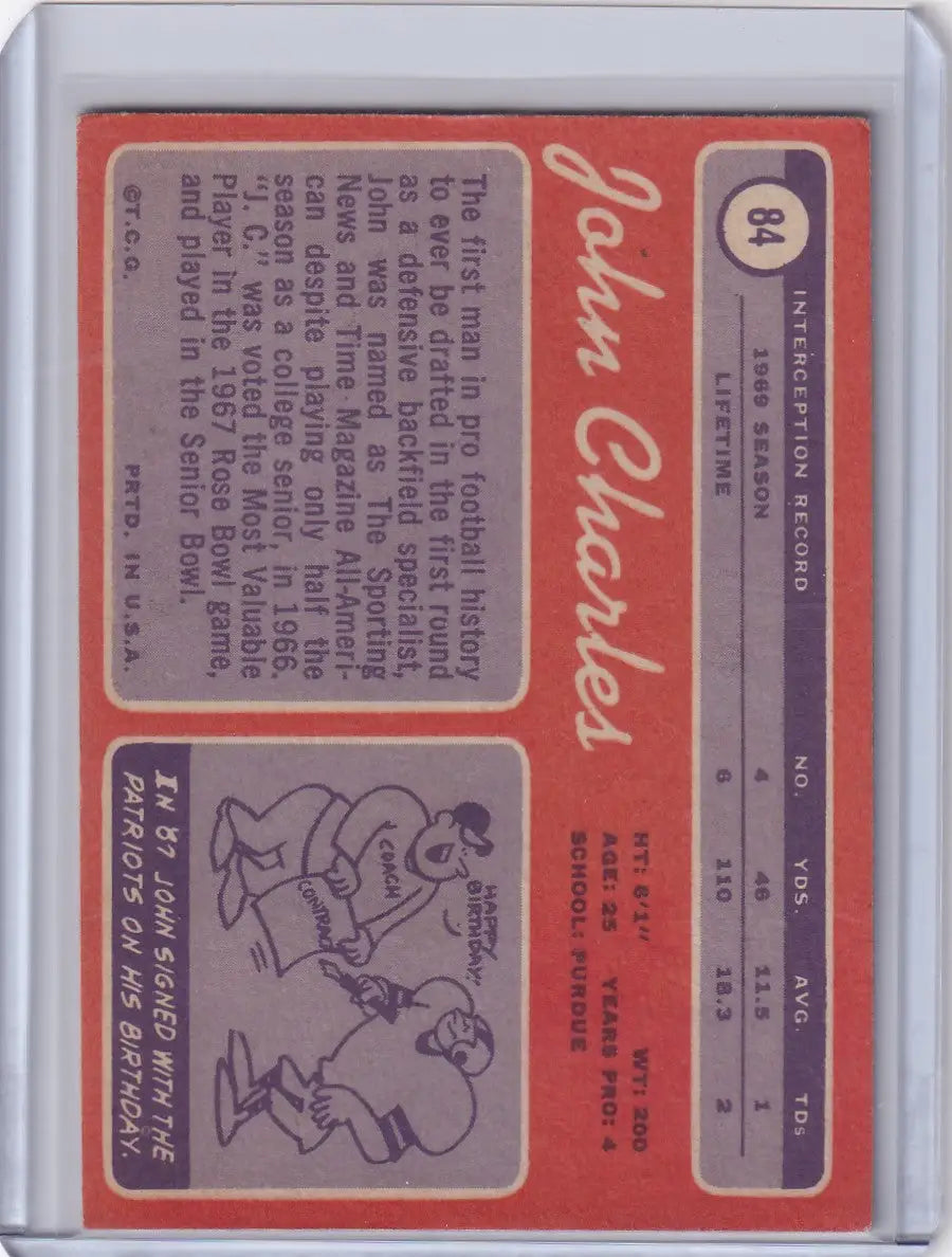 1970 Topps Football #84 John Charles - New England Patriots - Football Card Single