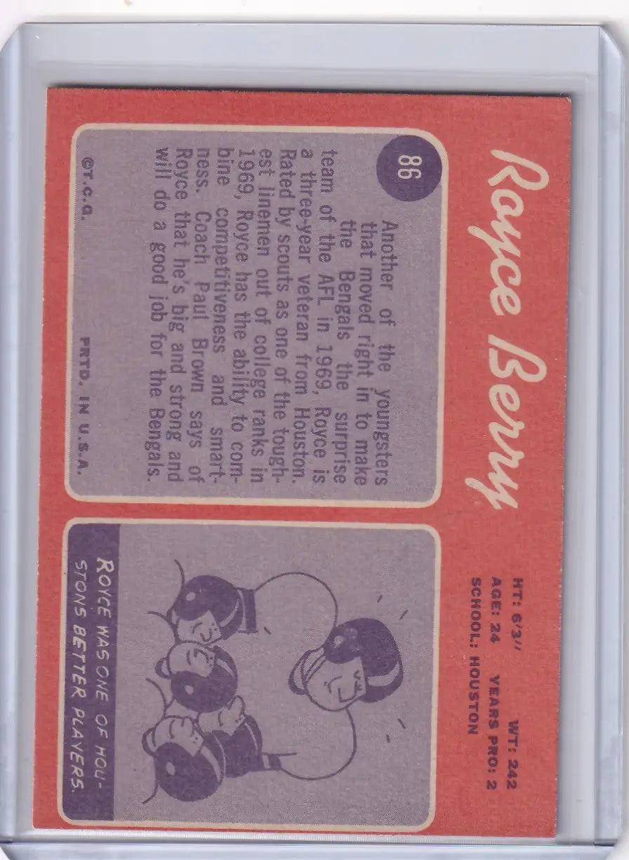 1970 Topps Football #86 Royce Berry RC - Cincinnati Bengals - Football Card Single