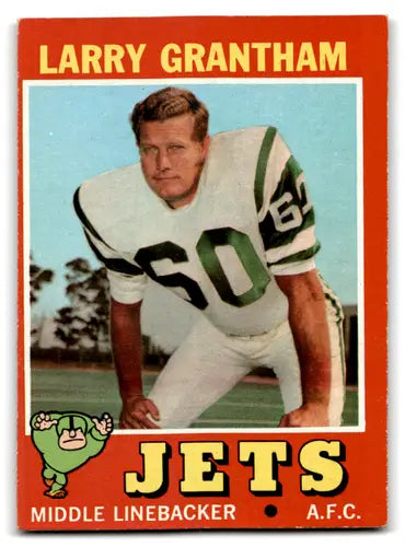 Vintage 1971 Topps Larry Grantham NY Jets football card with original gloss