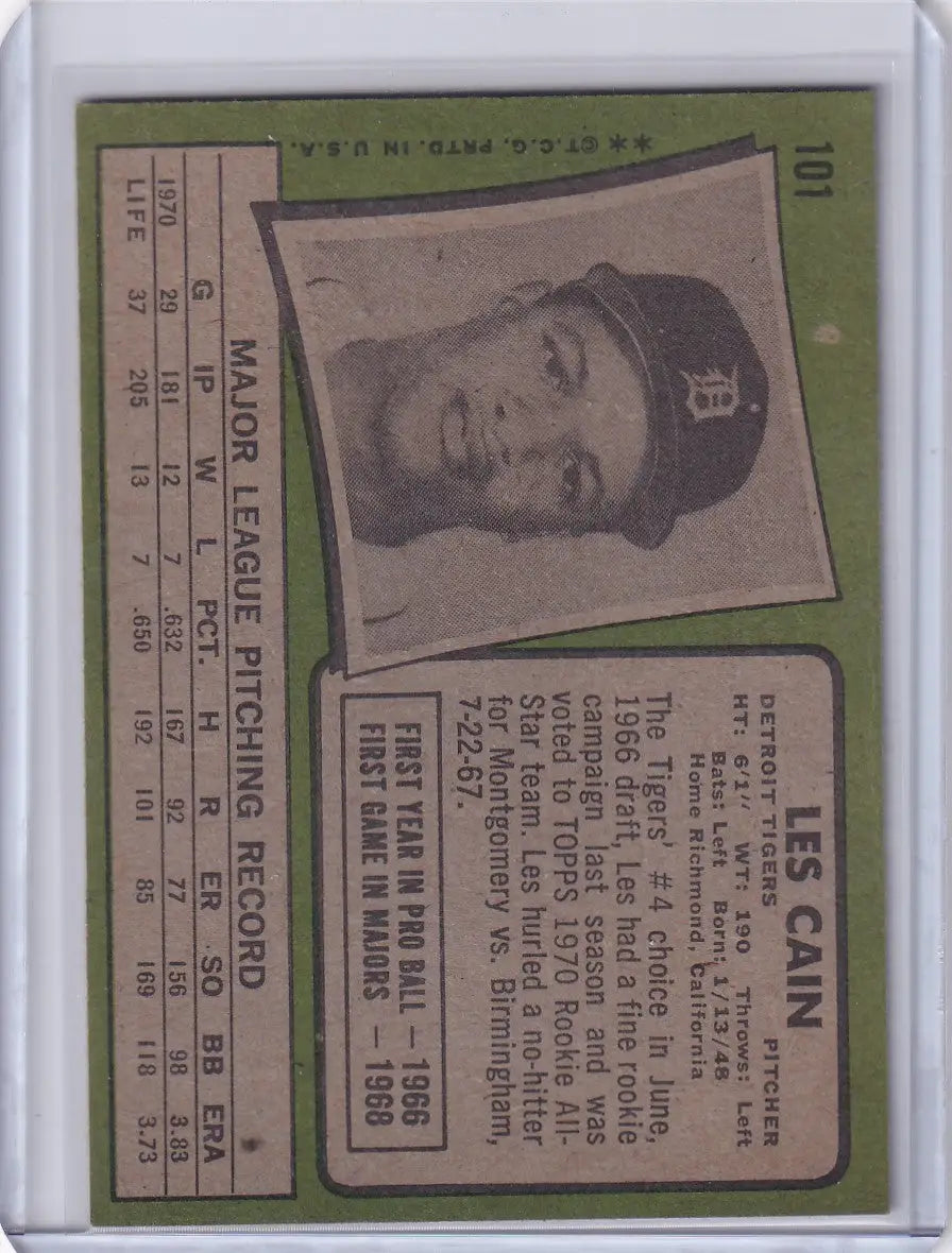 1971 Topps Baseball #101 Les Cain - Detroit Tigers - Baseball Card Single