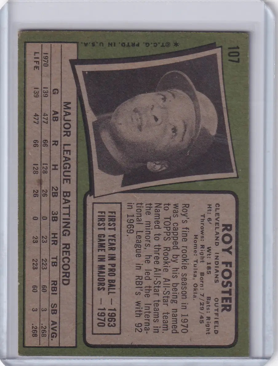 1971 Topps Baseball #107 Roy Foster - Cleveland Indians RC - Baseball Card Single