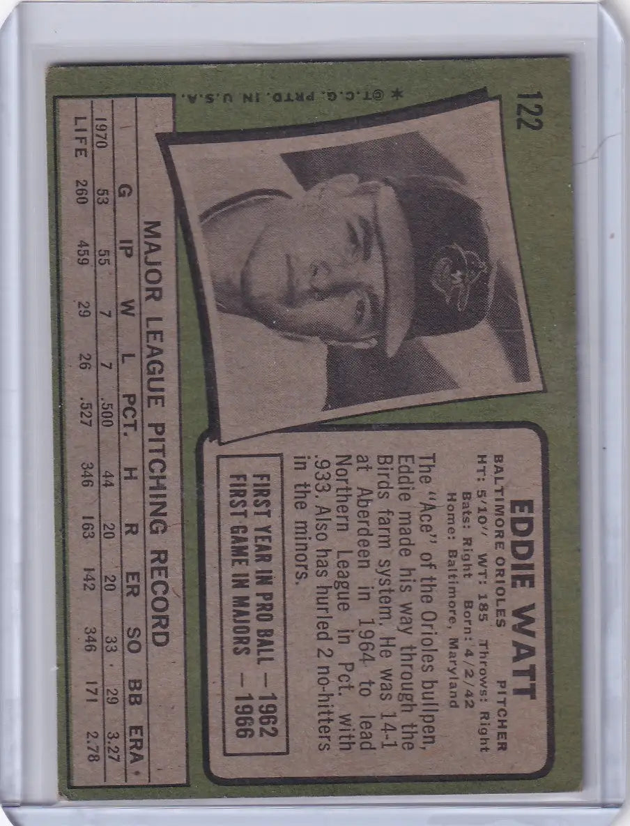 1971 Topps Baseball #122 Eddie Watt - Baltimore Orioles - Baseball Card Single