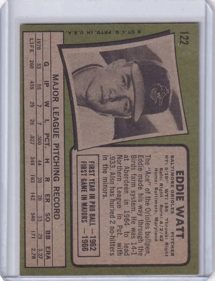 1971 Topps Baseball #122 Eddie Watt - Baltimore Orioles - Baseball Card Single
