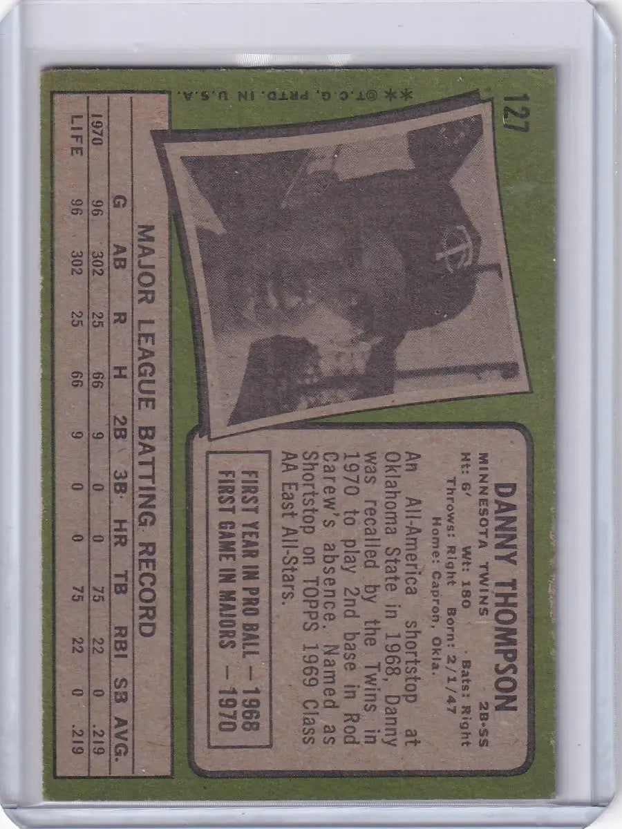 1971 Topps Baseball #127 Danny Thompson - Minnesota Twins RC - Baseball Card Single