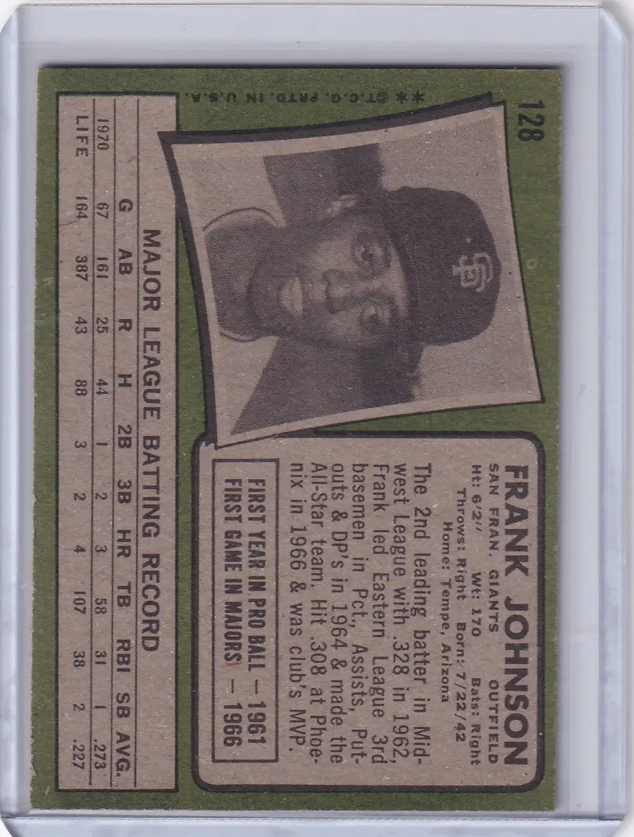 1971 Topps Baseball #128 Frank Johnson - San Francisco Giants - Baseball Card Single