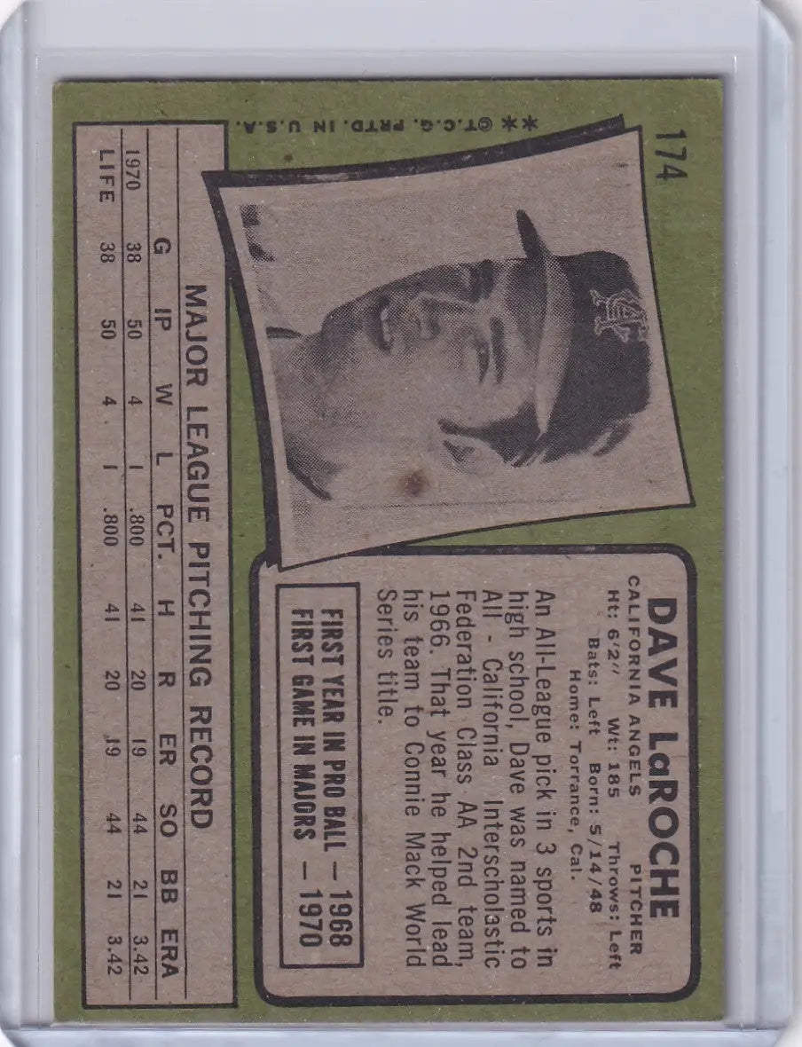1971 Topps Baseball #174 Dave LaRoche - California Angels RC - Baseball Card Single