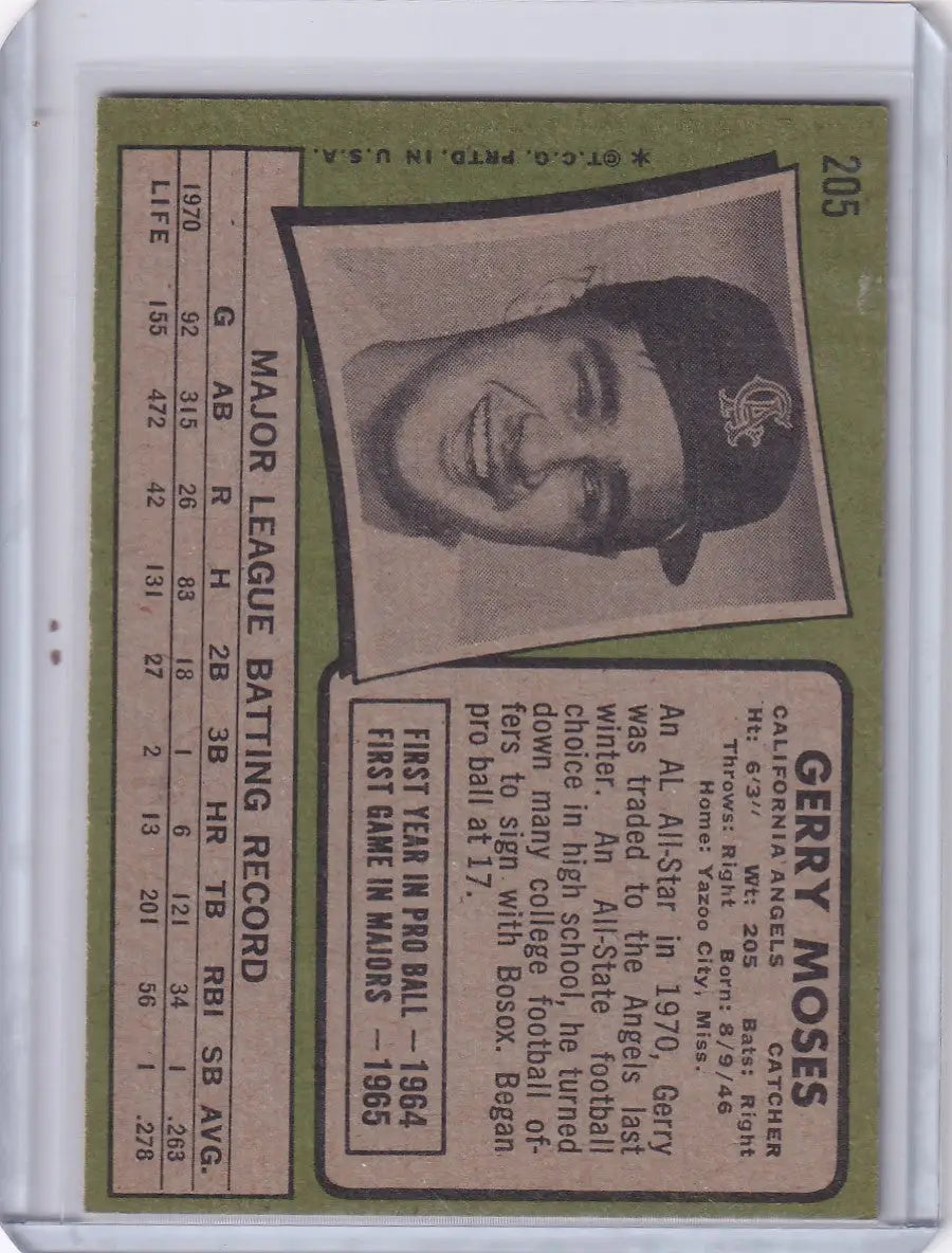 1971 Topps Baseball #205 Jerry Moses - California Angels - Baseball Card Single