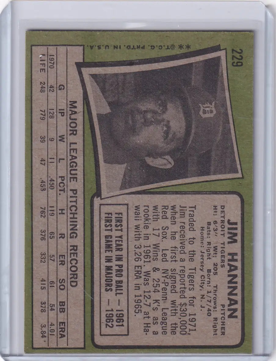 1971 Topps Baseball #229 Jim Hannan - Detroit Tigers - Baseball Card Single