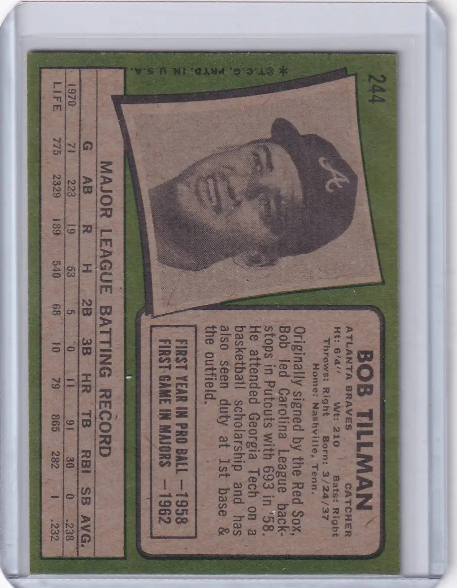 1971 Topps Baseball #244 Bob Tillman - Atlanta Braves - Baseball Card Single