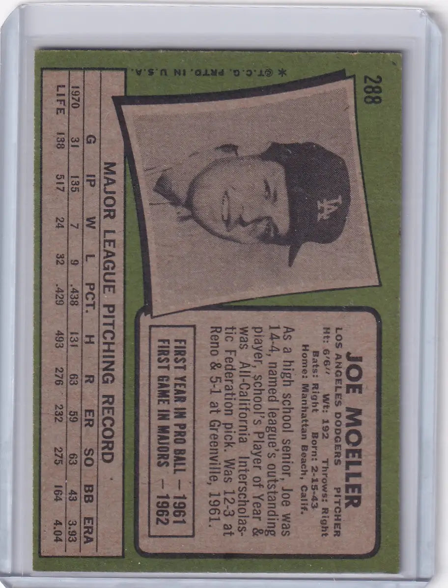 1971 Topps Baseball #288 Joe Moeller - Los Angeles Dodgers - Baseball Card Single