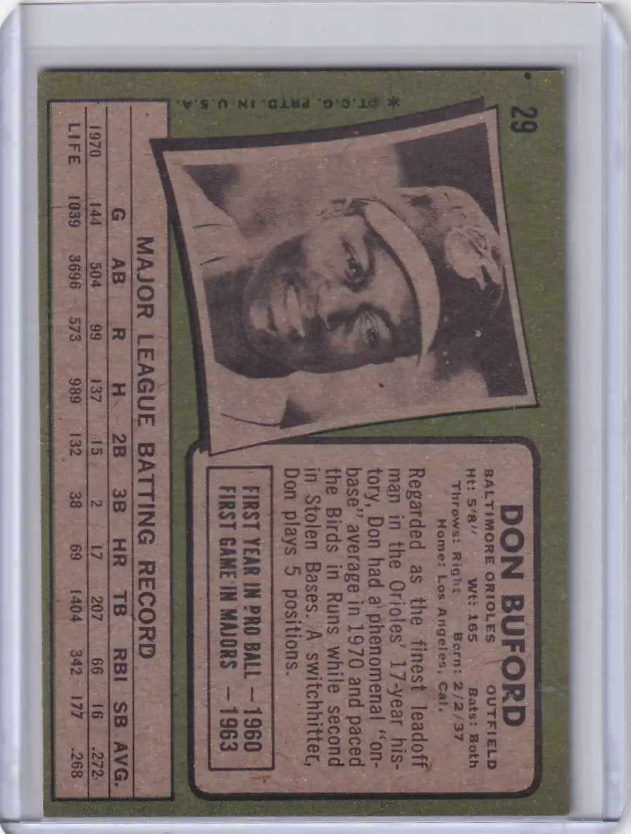 1971 Topps Baseball #29 Don Buford - Baltimore Orioles - Baseball Card Single