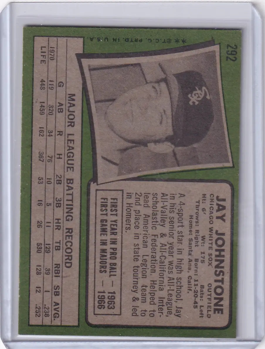 Vintage 1971 Topps Baseball card of Jay Johnstone from Chicago White Sox