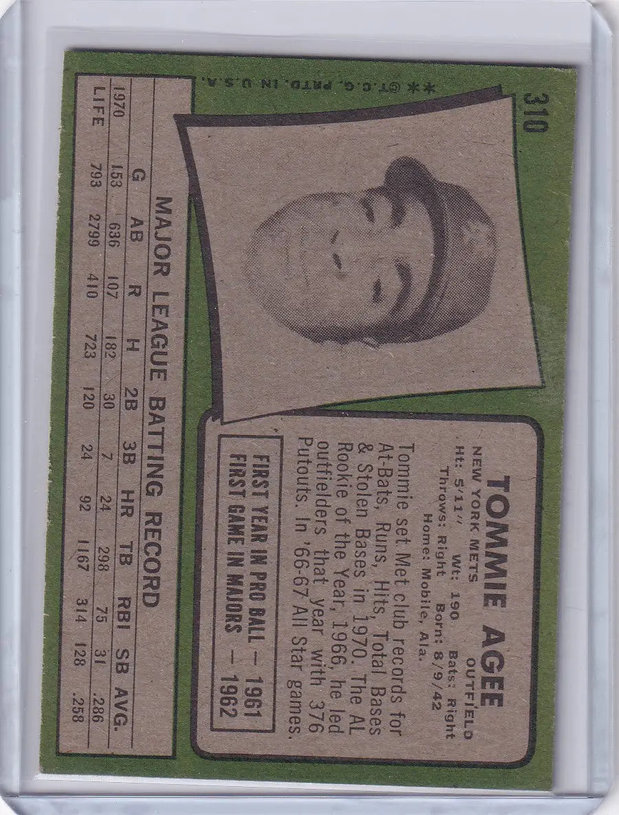 Vintage 1971 Topps Baseball card featuring Tommie Agee of the New York Mets