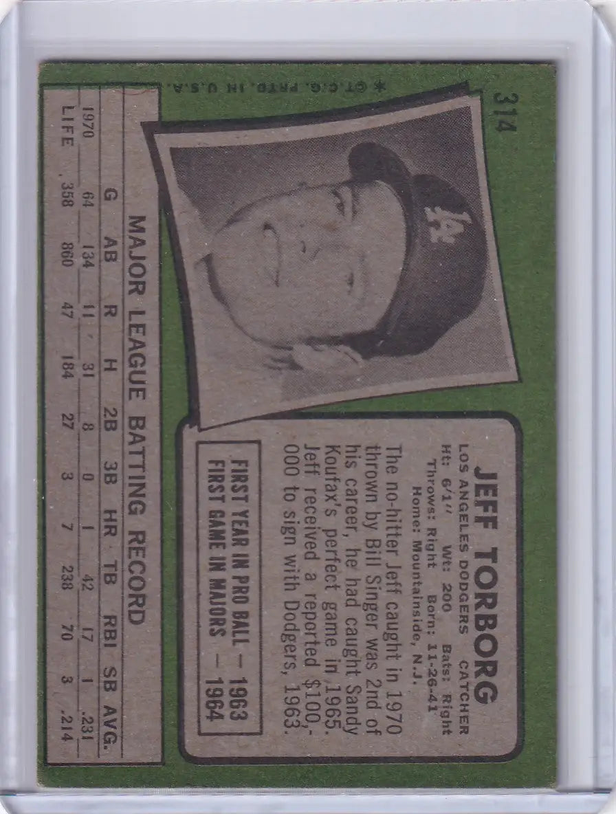 1971 Topps Baseball #314 Jeff Torborg - Los Angeles Dodgers - Baseball Card Single