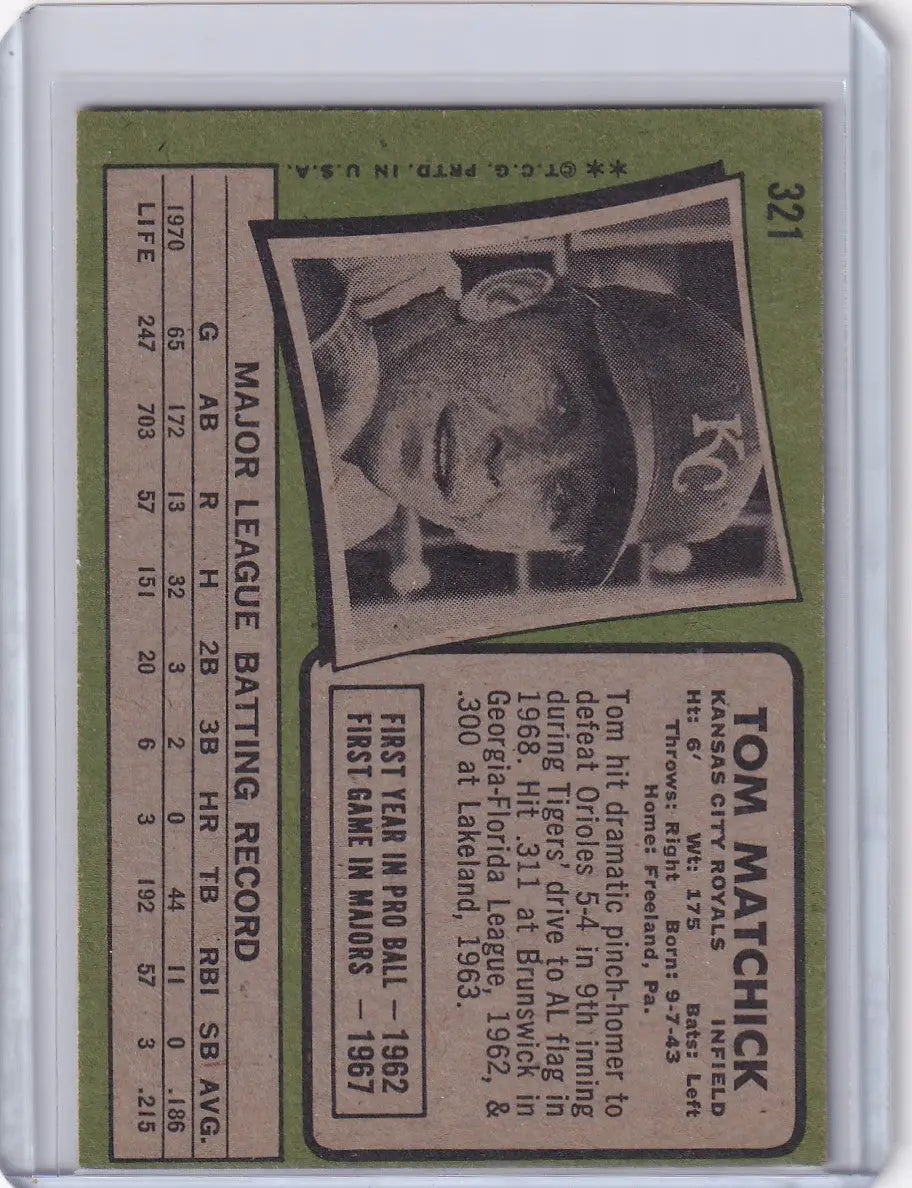 1971 Topps Baseball #321 Tom Matchick - Kansas City Royals - Baseball Card Single
