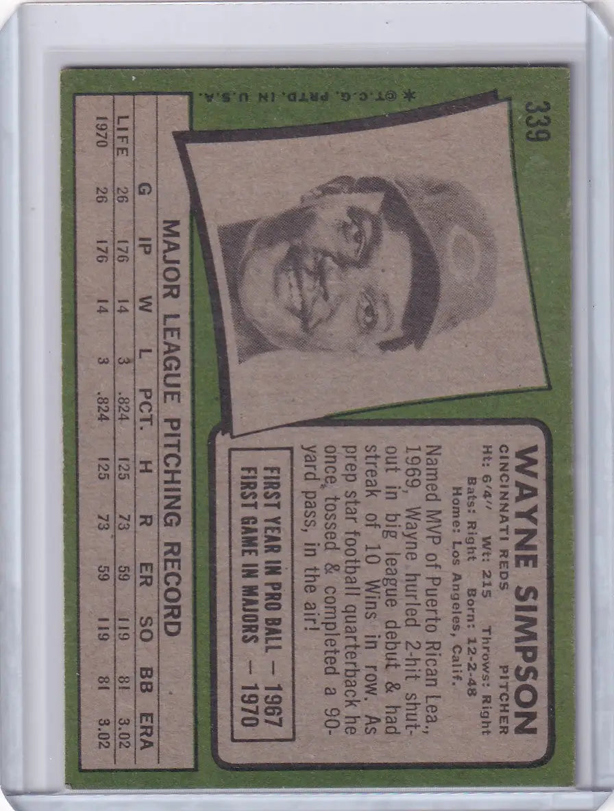 1971 Topps Baseball #339 Wayne Simpson - Cincinnati Reds - Baseball Card Single