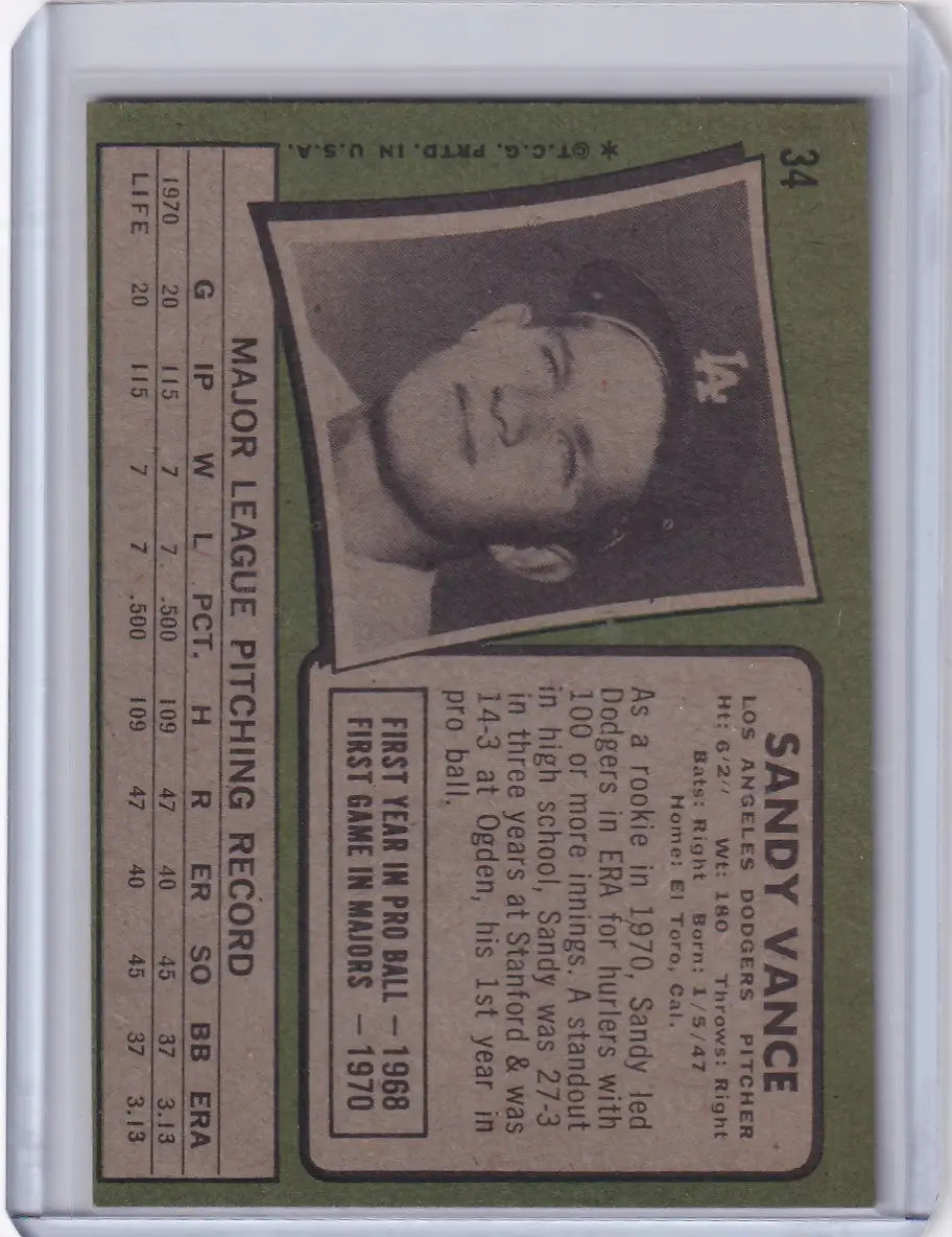 1971 Topps Baseball #34 Sandy Vance - Los Angeles Dodgers RC - Baseball Card Single