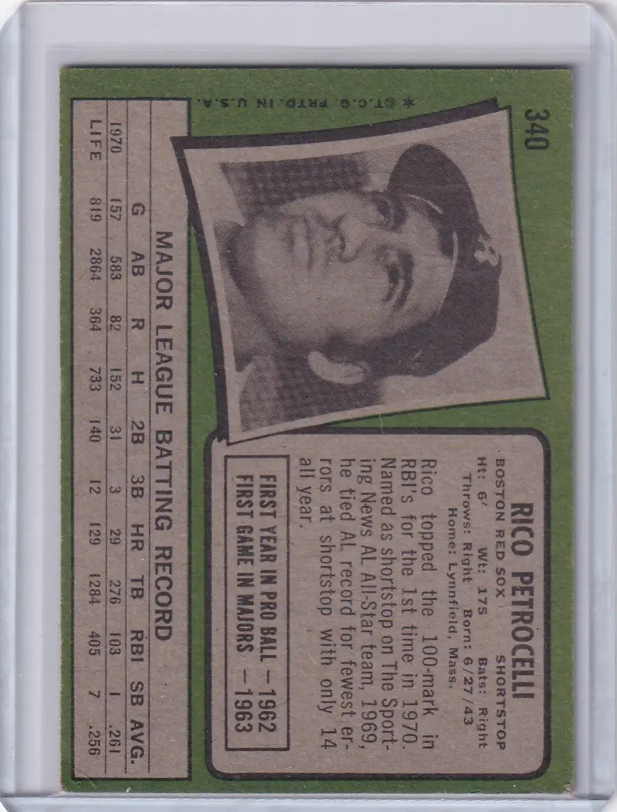 1971 Topps Baseball #340 Rico Petrocelli - Boston Red Sox - Baseball Card Single
