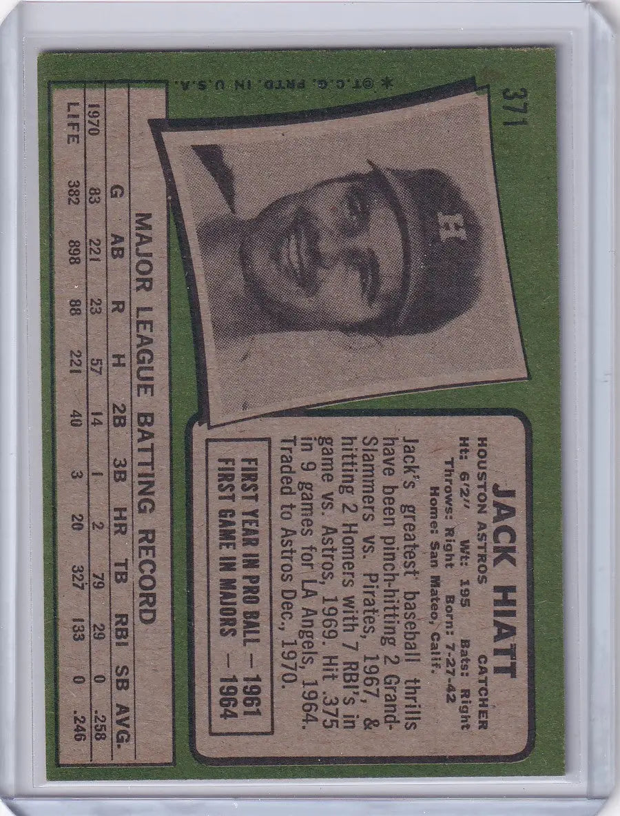 1971 Topps Baseball #371 Jack Hiatt - Houston Astros - Baseball Card Single
